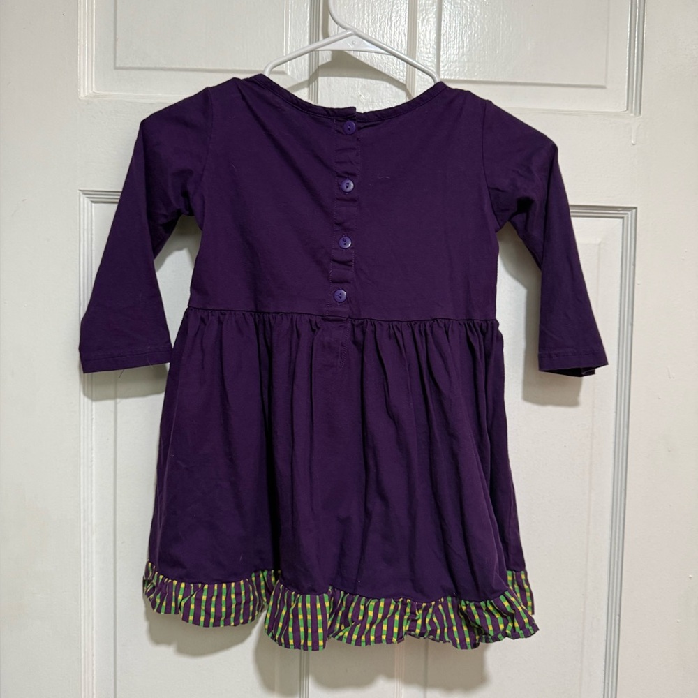 Size 5 Mardi Gras Long Sleeve Ruffle Shirt Girls Louisiana Purple Green Yellow - Picture 2 of 3